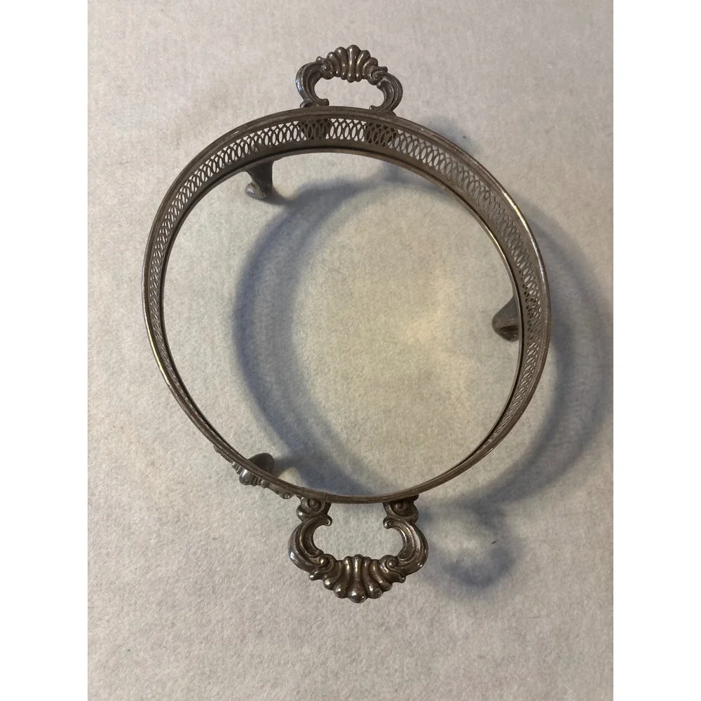 Ornate‎ Silverplate Footed Trivet with Handles Openwork Lattice Design